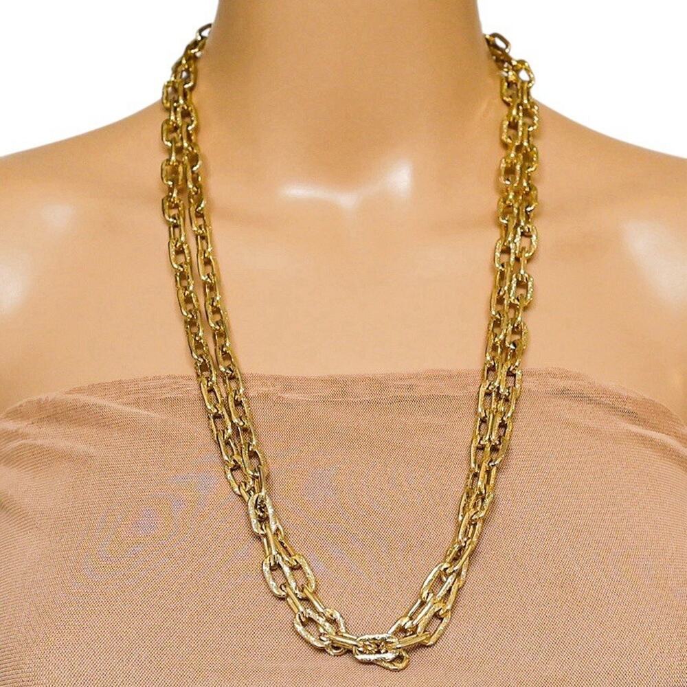 Vintage Monet 53” Textured Gold-Tone Link Chain Necklace Wear Long Double Triple